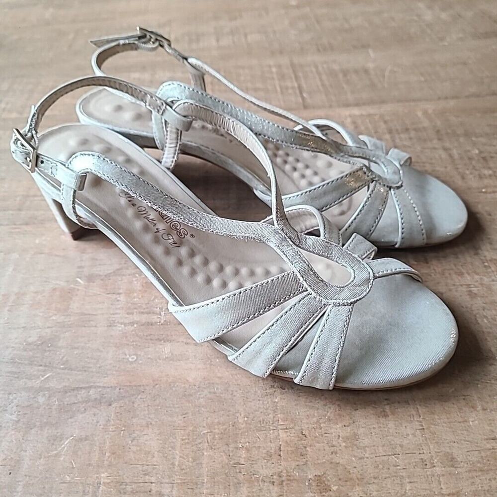 Walking Cradles Leandra Gold Spark Leather Strap Heels Sandals Comfort Size 6 M